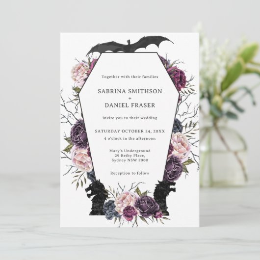 Thrones Dragon Middeleeuwse Gotische bruiloft uitn Kaart (Staand voorkant)