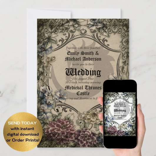 Thrones Dragon Wedding Medieval Gothic Parchment Kaart