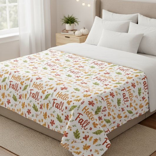 Throw Blanket with Hello Fall Pattern and Autumn Fleece Deken