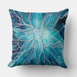 Throw Cushion - Alcohol Ink Art Blue White Flower Kussen
