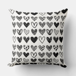Throw Cushion - Black en White Hearts Kussen