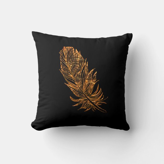 Throw Cushion, Golden Feather Art Kussen (Voorkant)