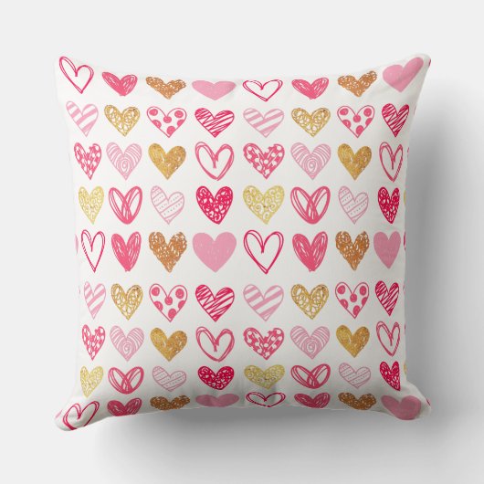 Throw Cushion - Roze en Gold Hearts Kussen (Achterkant)