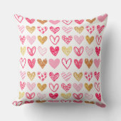Throw Cushion - Roze en Gold Hearts Kussen (Voorkant)