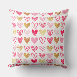 Throw Cushion - Roze en Gold Hearts Kussen