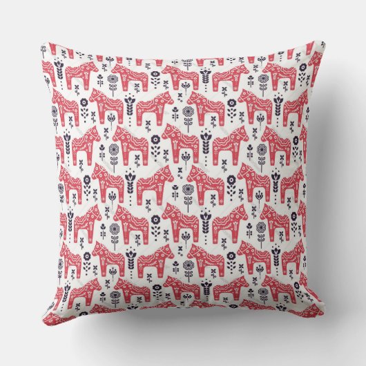 Throw Cushion - Zweeds Dala Horse & Floral Design Kussen (Achterkant)