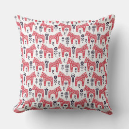 Throw Cushion - Zweeds Dala Horse & Floral Design Kussen