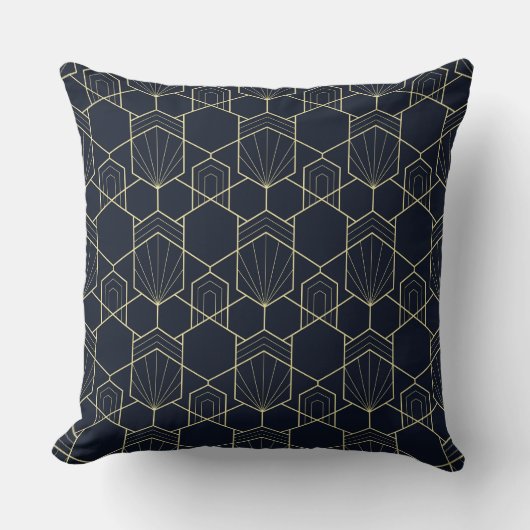 Throw Cushions - Art Deco Gold en Dark Blue Kussen (Voorkant)