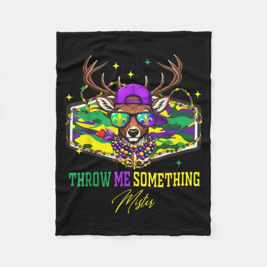 Throw Me Soing Mister Mardi Gras Deer Head Camo Ca Fleece Deken (Voorkant)
