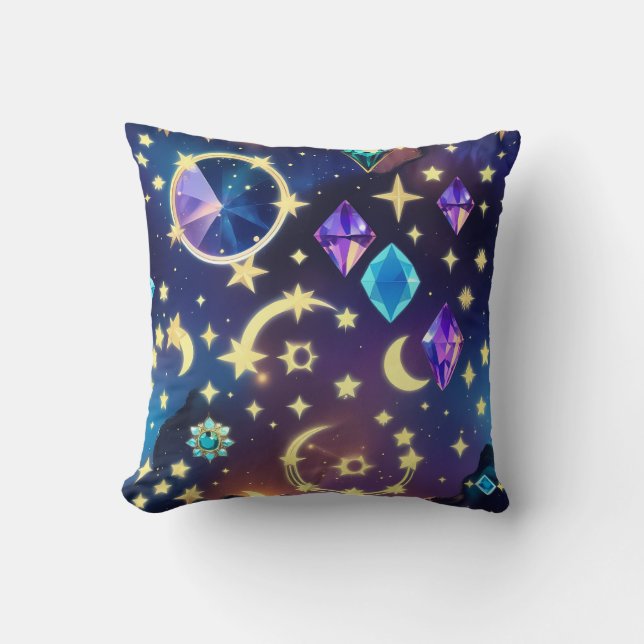 Throw Pillow - Alexandrite Sapphire Celestial Moon Kussen (Voorkant)