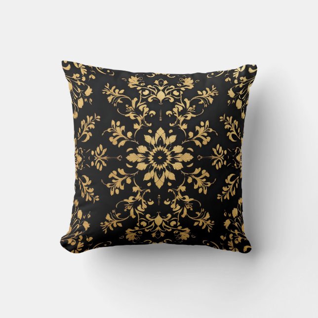 Throw Pillow black yellow pattern  Kussen (Voorkant)