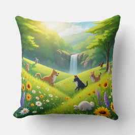 Throw Pillow Blooming Green Fields & Waterfall Ser Kussen