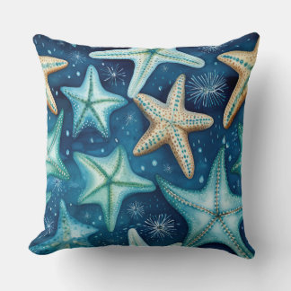 Throw Pillow Blue Starfish Beach Scene Tropical  Kussen