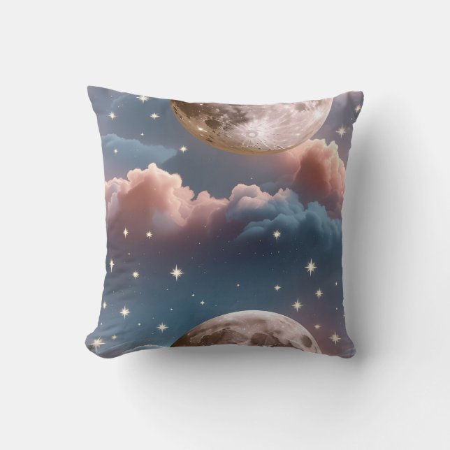 Throw Pillow - Blush Peach Sky Blue Celestial Moon Kussen (Voorkant)