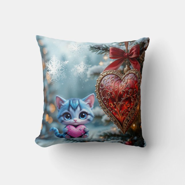 Throw Pillow Christmas cat  Kussen (Voorkant)
