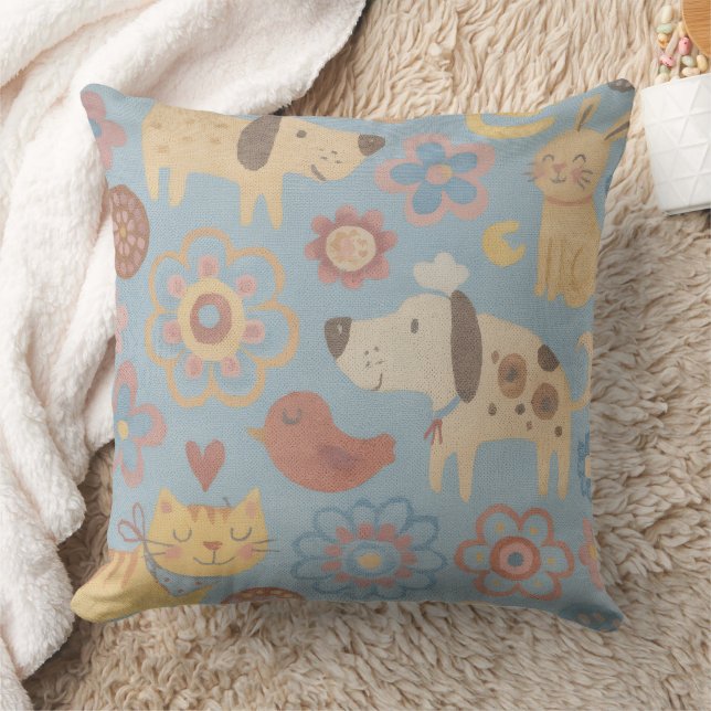 Throw Pillow - Dogs, Cats, Birds, & Flowers Design Kussen (Deken)