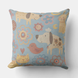 Throw Pillow - Dogs, Cats, Birds, & Flowers Design Kussen