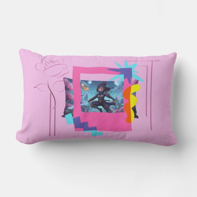 Throw Pillow Fantasy Ninja Girl: Mystic Adventures Kussen (Voorkant)