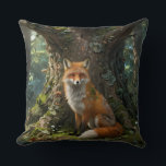 Throw Pillow Fox in the forest Kussen<br><div class="desc">The pillow depicts a fox hiding under a mossy tree.</div>