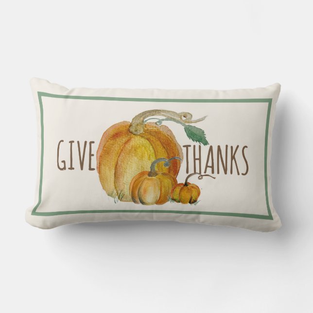 Throw Pillow: Give Thanks Pumpkin Harvest Blessing Kussen (Voorkant)