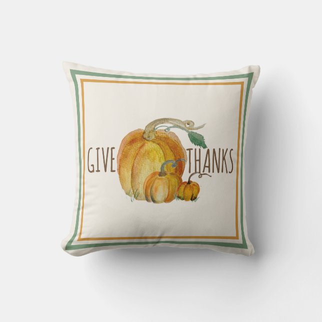 Throw Pillow: Give Thanks Pumpkin Harvest Blessing Kussen (Voorkant)