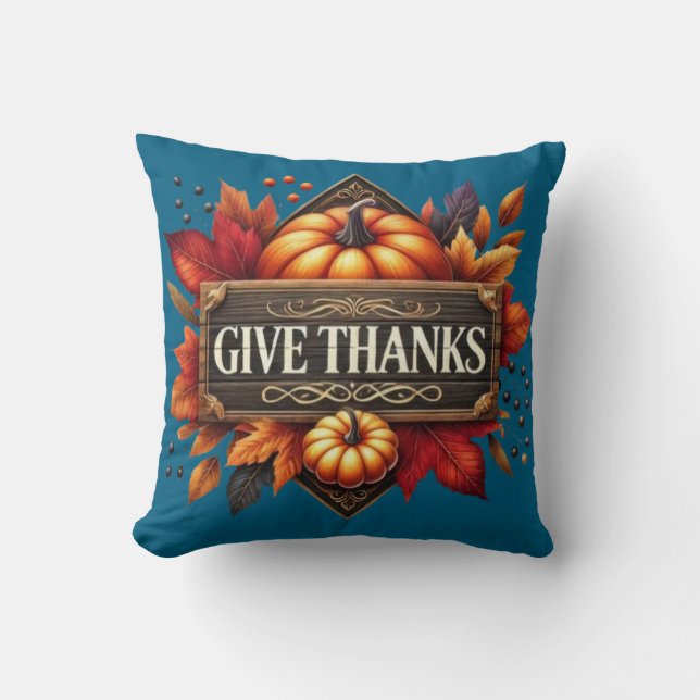Throw Pillow give thanks pumpkin  Kussen (Voorkant)