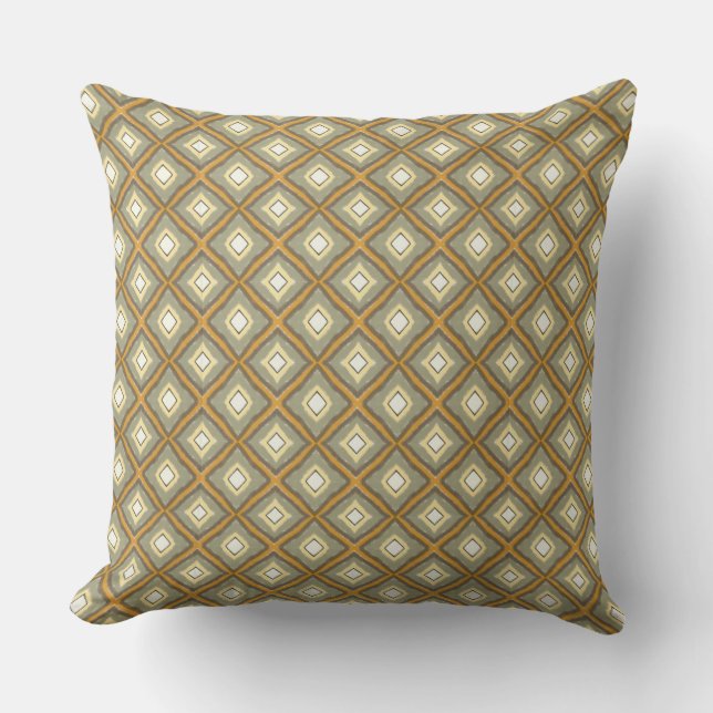 Throw Pillow Green Gold Diamond Pattern Kussen (Voorkant)