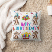 Throw Pillow, Happy Birthday Monkey Cupcake Kussen (Deken)