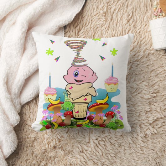 Throw Pillow, Happy Birthday Pink Cupcake Kussen (Deken)