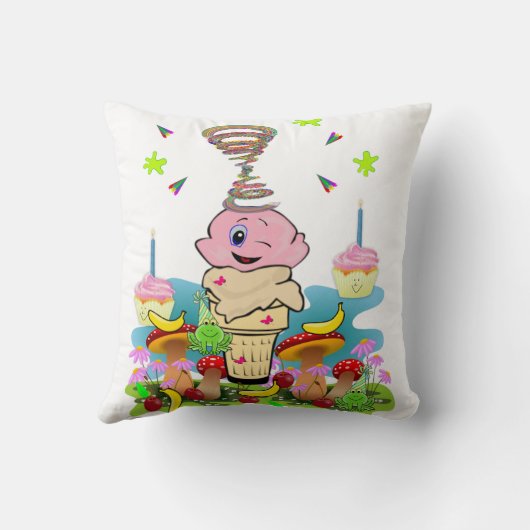 Throw Pillow, Happy Birthday Pink Cupcake Kussen (Achterkant)
