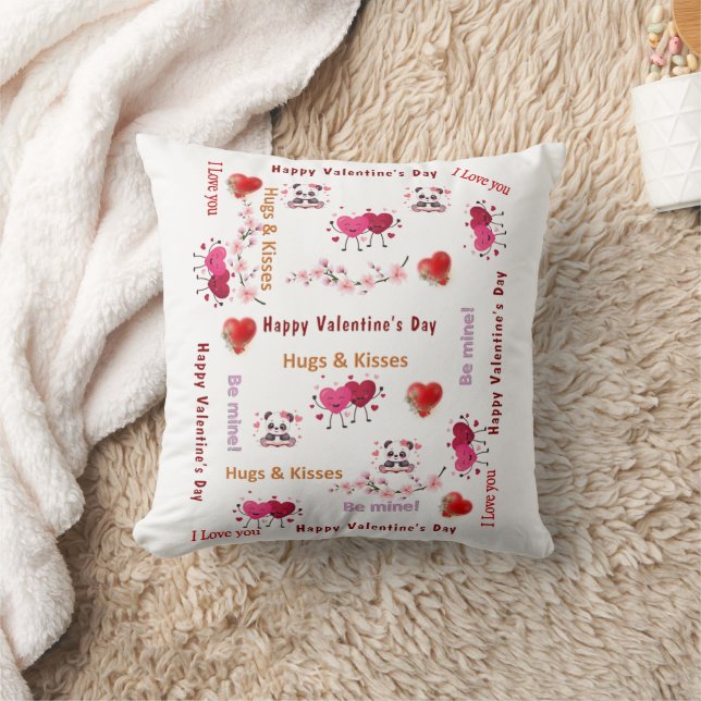 Throw Pillow Happy Valentine's Day Red Hearts Kussen (Deken)