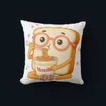 Throw Pillow Kussen<br><div class="desc">This is my character,  Bread Tony.
I tell the story of each day through him.
Today,  he finds happiness in a warm and delicious bowl of his favorite ramen.</div>