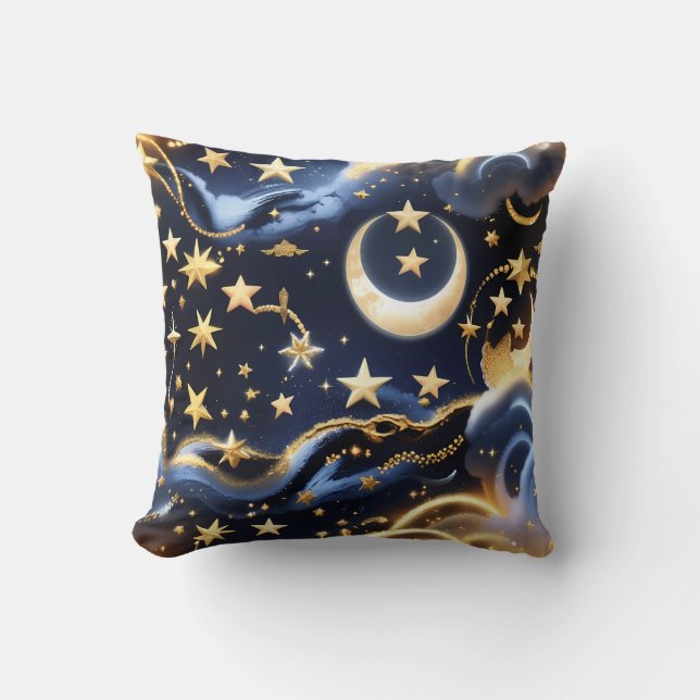 Throw Pillow – Luxury Celestial Moon Phases Kussen (Voorkant)