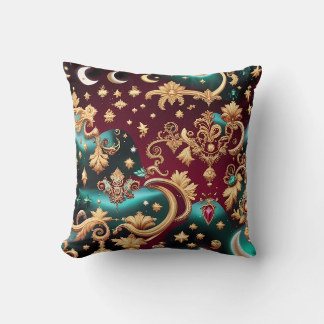 Throw Pillow – Luxury Crimson Red Celestial Moon Kussen (Voorkant)