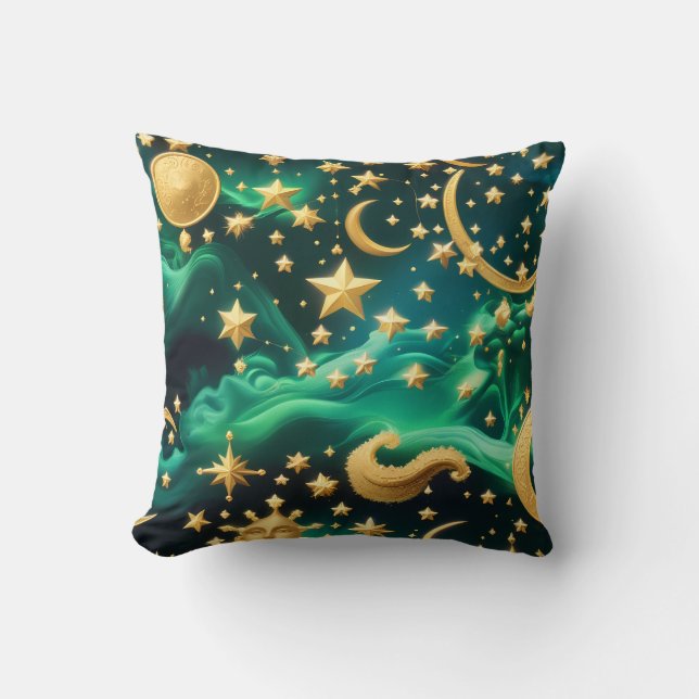 Throw Pillow – Luxury Emerald Celestial Moon Kussen (Voorkant)