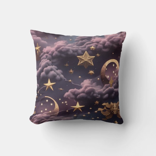 Throw Pillow – Luxury Smoky Plum Celestial Moon Kussen (Voorkant)