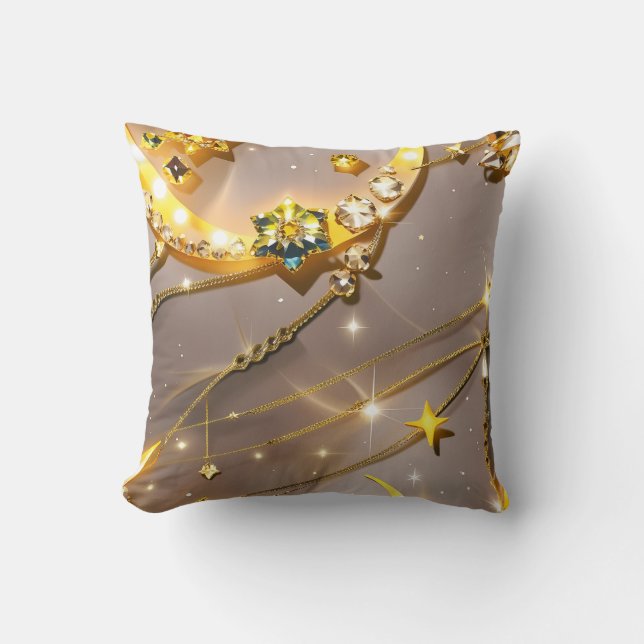 Throw Pillow – Luxury Topaz Yellow Celestial Moon Kussen (Voorkant)