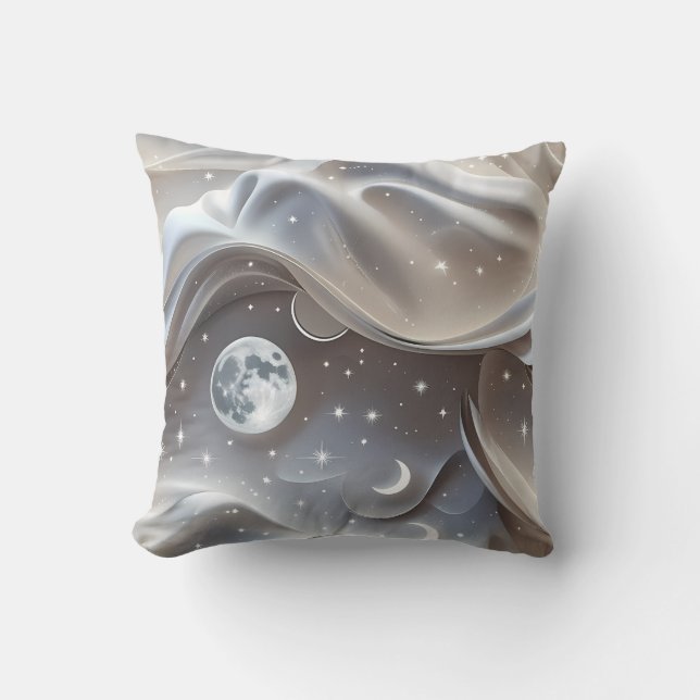 Throw Pillow - Marble White Celestial Moon Kussen (Voorkant)