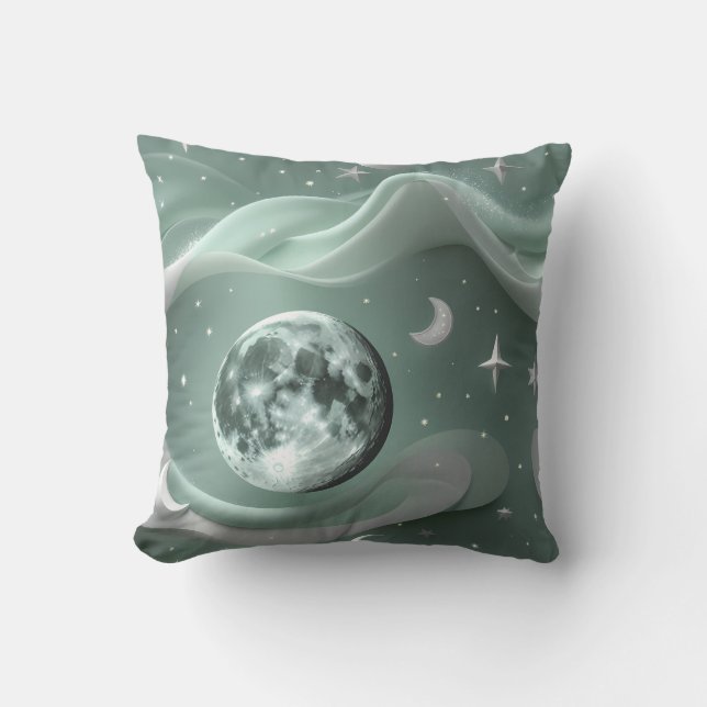 Throw Pillow - Mint Green Celestial Moon Kussen (Voorkant)