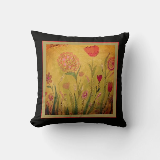 Throw Pillow - Mixed Media Flowers-2 Kussen (Voorkant)