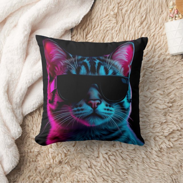 Throw pillow neon cat kussen (Deken)