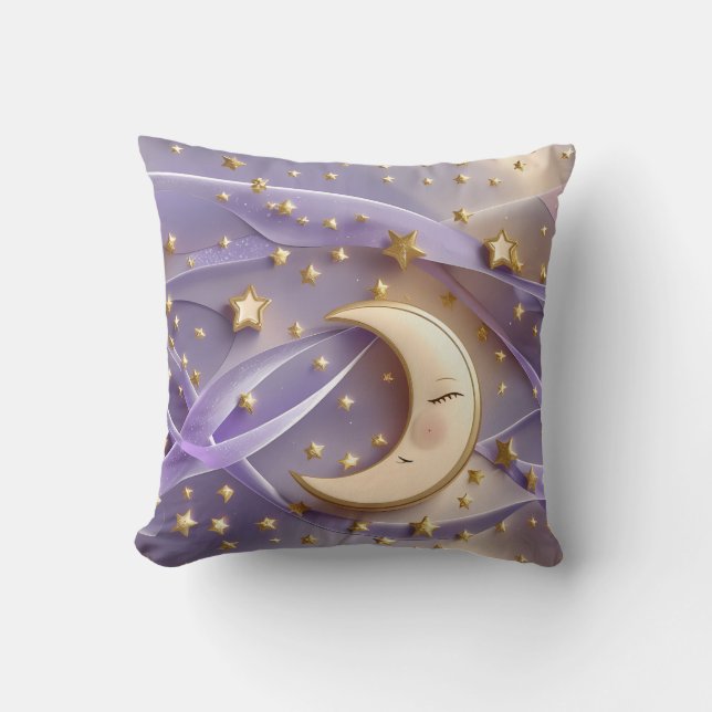 Throw Pillow - Pale Gold Lavender Celestial Moon Kussen (Voorkant)