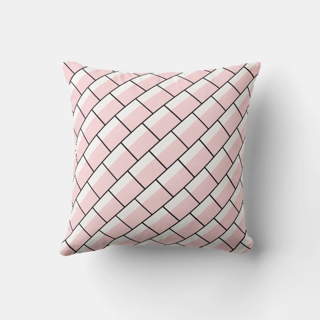 Throw Pillow Pink & White Thin Black Stripe Square Kussen (Achterkant)