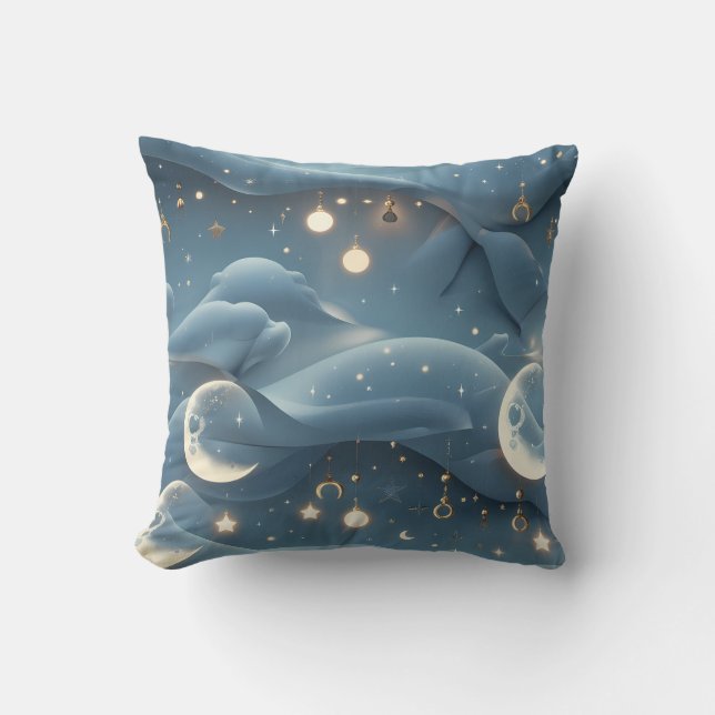 Throw Pillow - Powder Blue Celestial Moon Kussen (Voorkant)
