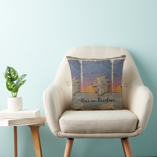 Throw Pillow – Roaring Sunset Lion Kussen (Stoel)