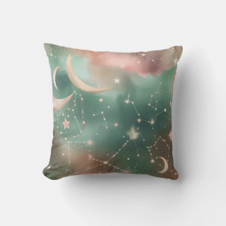Throw Pillow - Sage Green Blush Celestial Moon Kussen