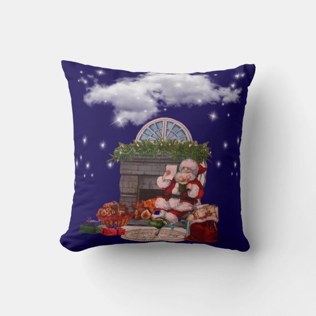 Throw Pillow Santa Claus Christmas tree  Kussen (Voorkant)