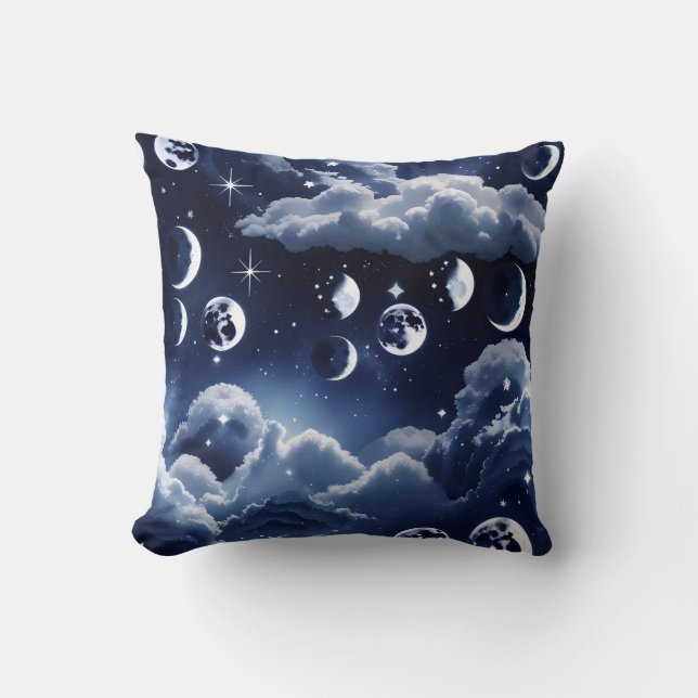 Throw Pillow – Silver Celestial Moon Design Kussen (Voorkant)
