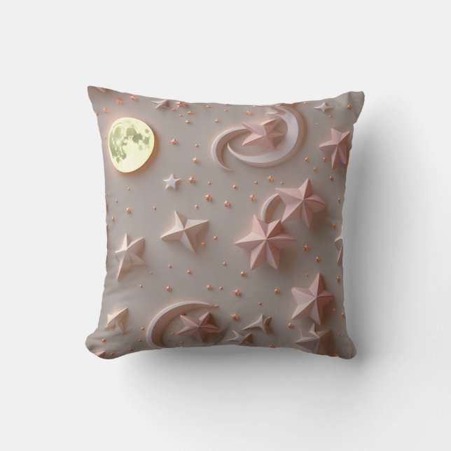 Throw Pillow - Soft Beige Blush Celestial Moon Kussen (Voorkant)