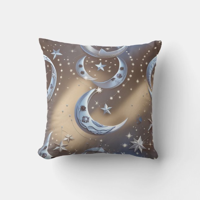 Throw Pillow - Soft Beige Silvery Blue Celestial  Kussen (Voorkant)